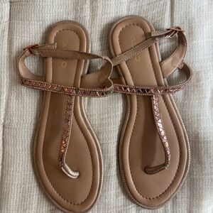 Aldo Nude Minimalist Sandals with T-Strap Design